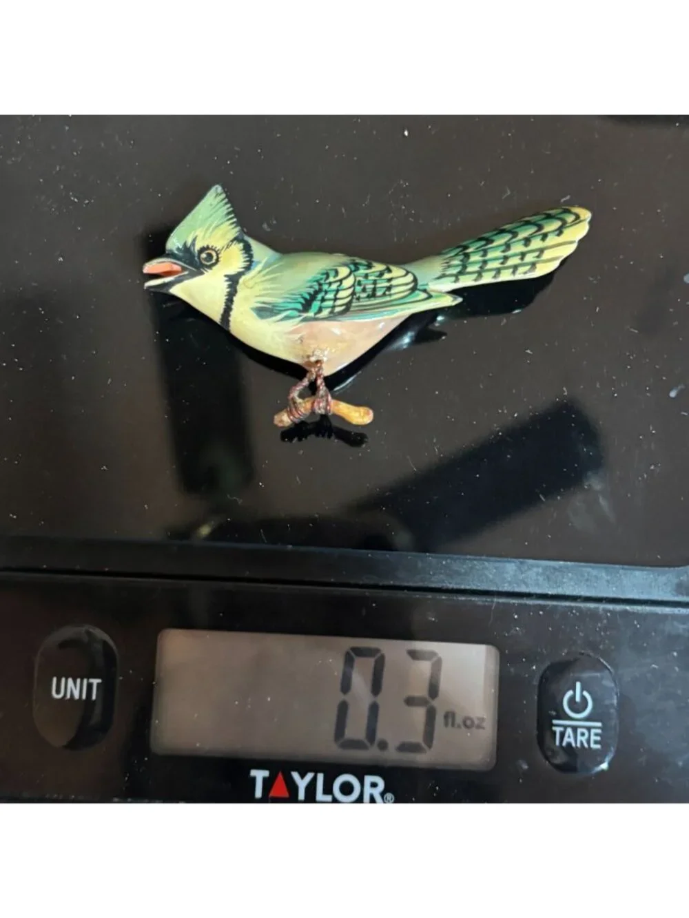 Takahashi Style Hand Painted Wood Blue Jay Bird Brooch Figural Pin Vintage Gift